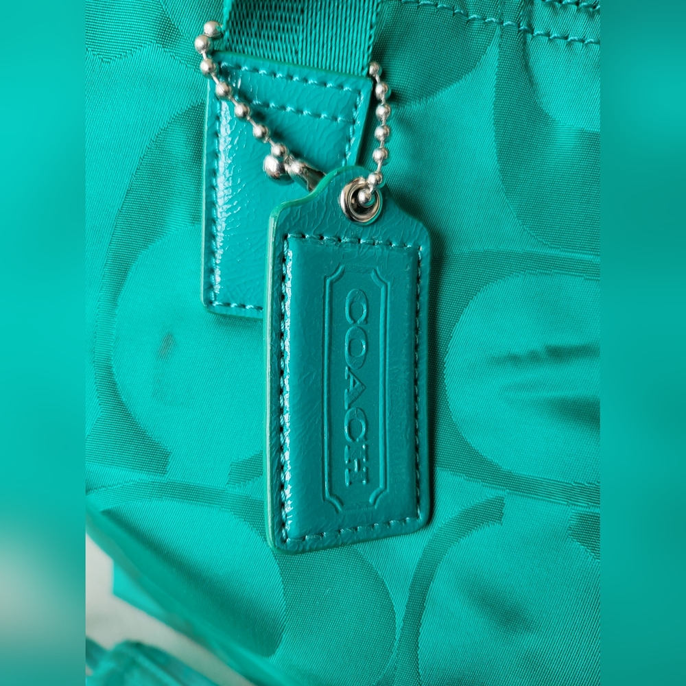 Coach Teal Signature Nylon Tote with Matching Zip Pouch - Picture 5 of 7